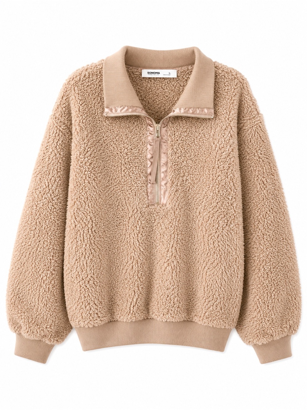 Sonoma Plush Sherpa Quarter-Zip Sweater in Tan
